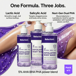 Be Reluctant Exfoliating Body Wash 250ml | AHA · BHA + Dual PHA De-Tan · Clears Body Acne & Strawberry Skin | Barrier Repair | Pack of 3
